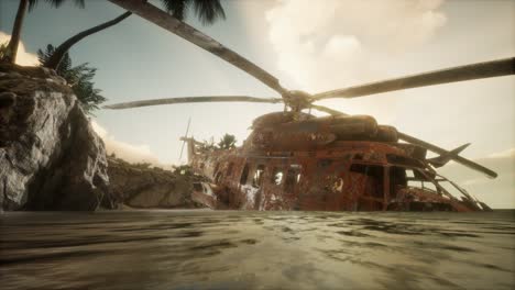 Viejo-Helicóptero-Militar-Oxidado-Cerca-De-La-Isla